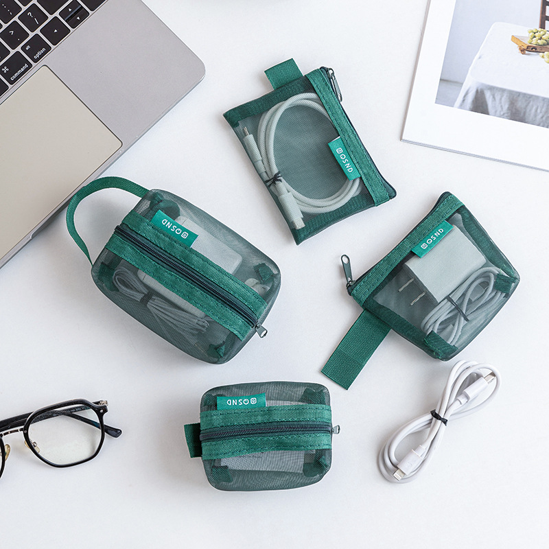 Travel Cable Organizer - Tas penyimpanan kabel data jala transparan,