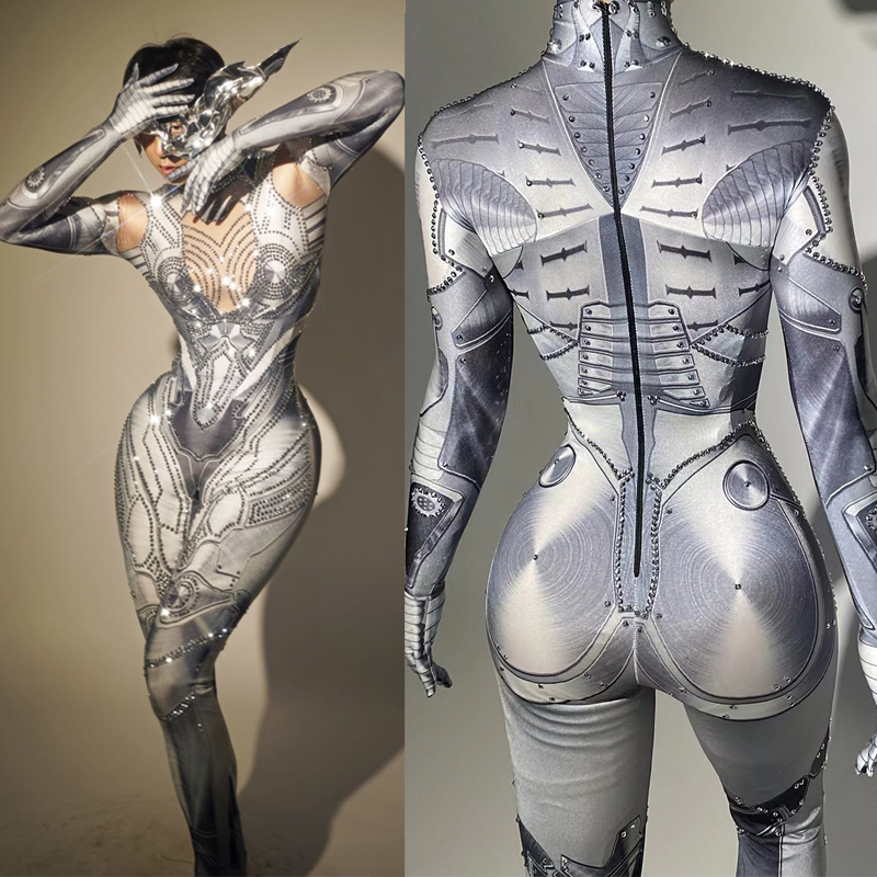 Tech Queen - Tech Style Stretch Rhinestones Jumpsuit wanita