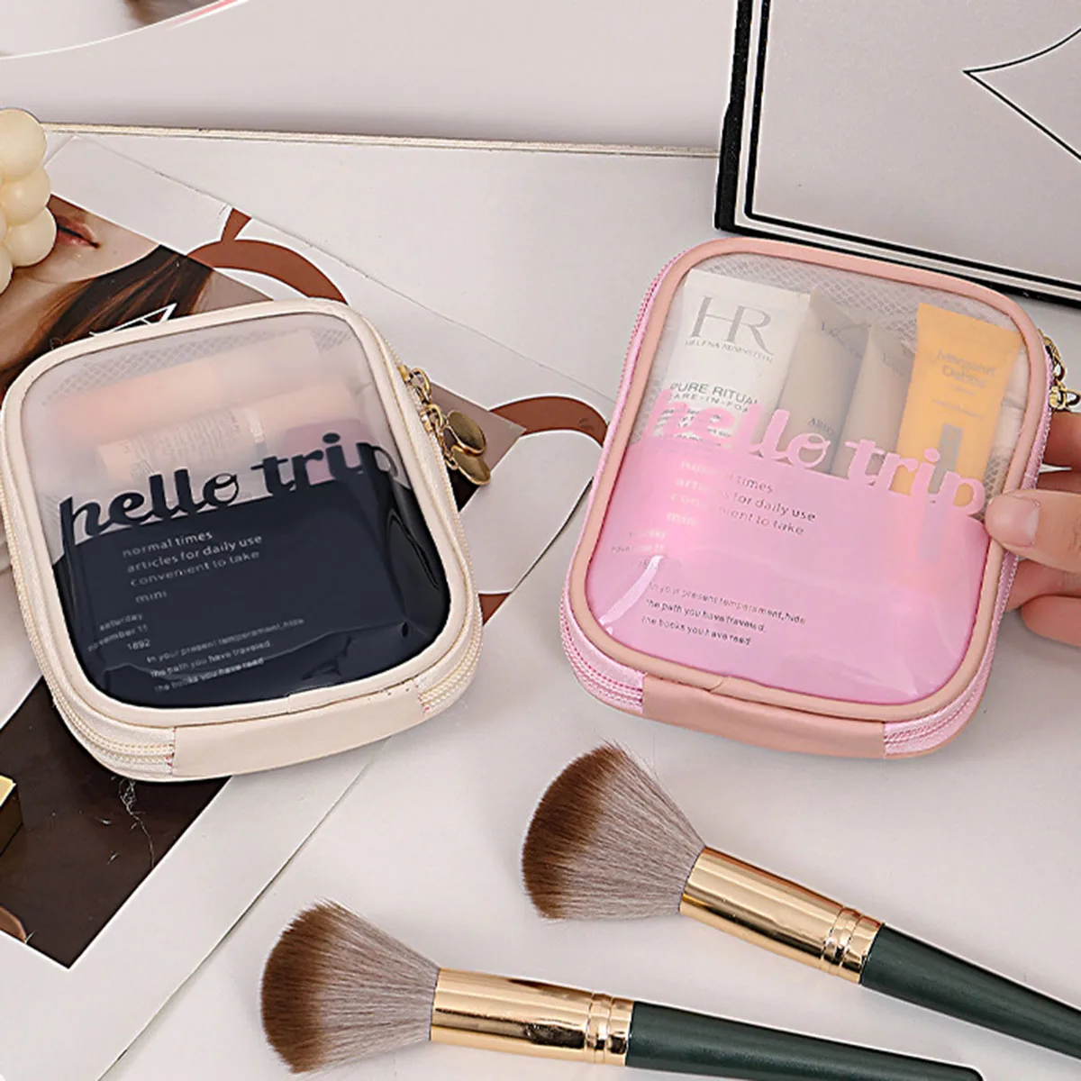 Travel Cable Organizer - Kantong Kosmetik Transparan Portabel, Organizer Lipstik,