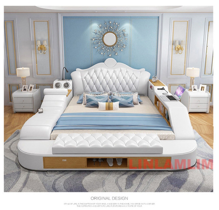 Tempat Tidur Kulit Asli Mewah  - Tech Queen ulasan dan harga